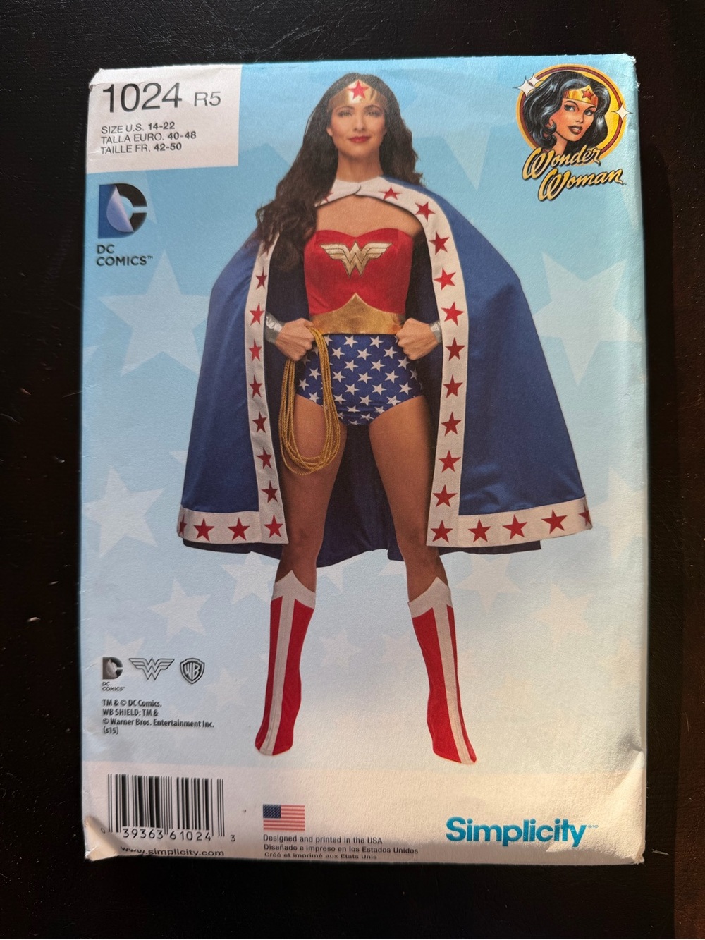 Simplicity Wonder Woman Costume Pattern - Red, Blue, Gold, White